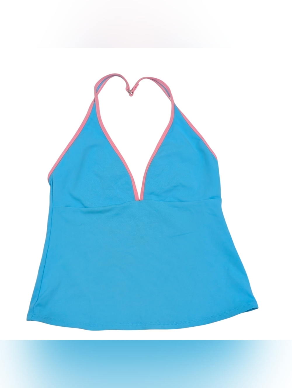 Lauren Ralph Lauren Tankini Swim Top Womens Large Blue Ponk Trim Halter Tie Back